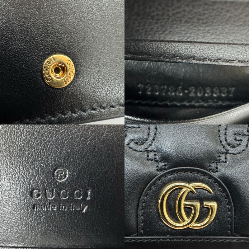 古馳 GUCCI GG Marmont 壓紋黑色皮革迷你短夾 723786-6