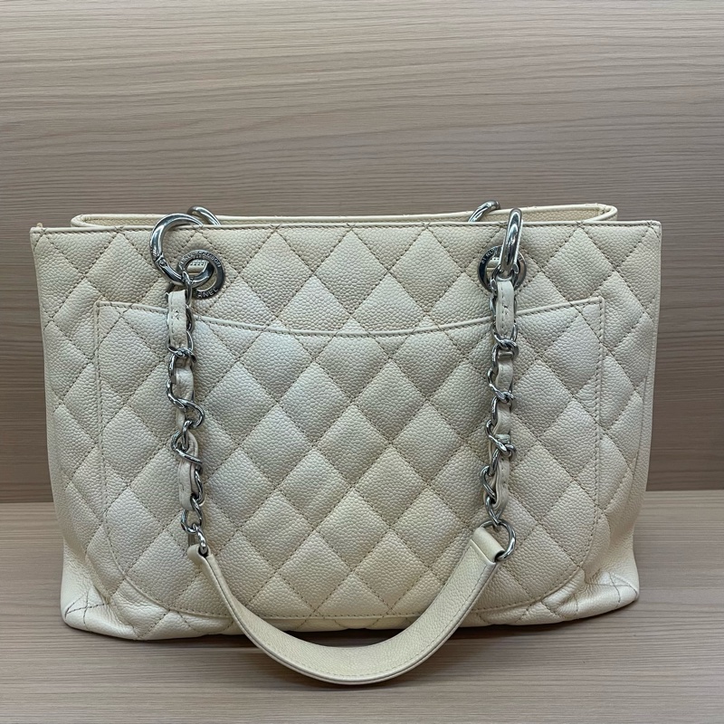 NO:C26 Chanel香奈儿GST奶茶色荔枝皮大號,2014年 ,18開 托特链条单肩包 有卡 有塵袋 無盒子-1