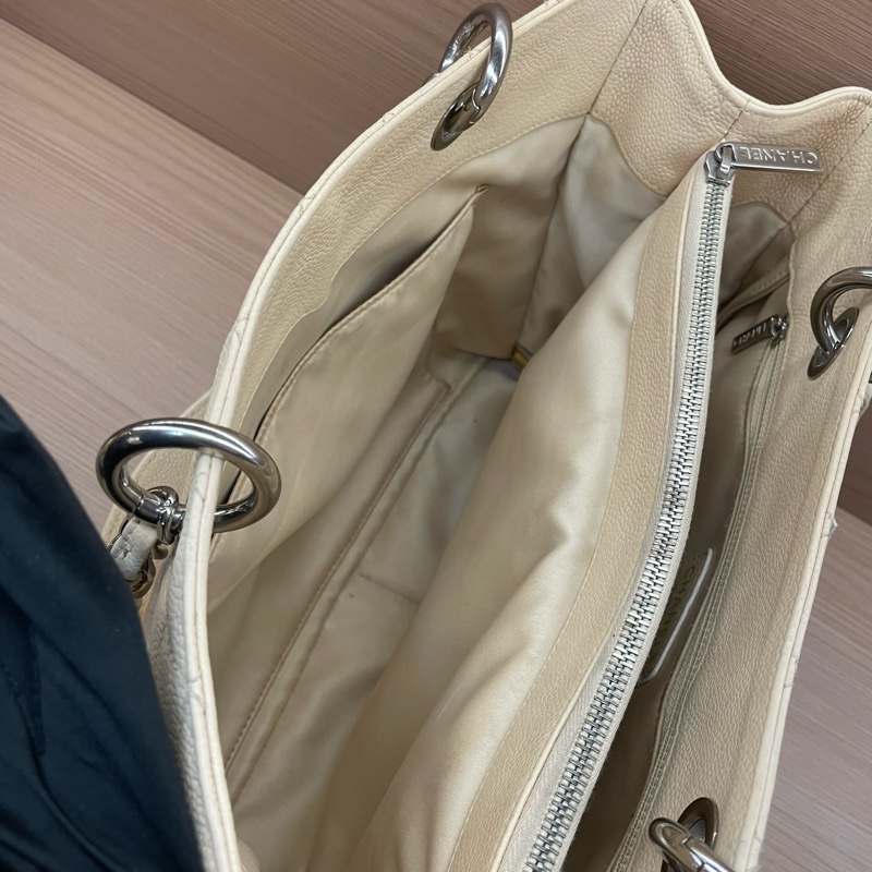 NO:C26 Chanel香奈儿GST奶茶色荔枝皮大號,2014年 ,18開 托特链条单肩包 有卡 有塵袋 無盒子-8