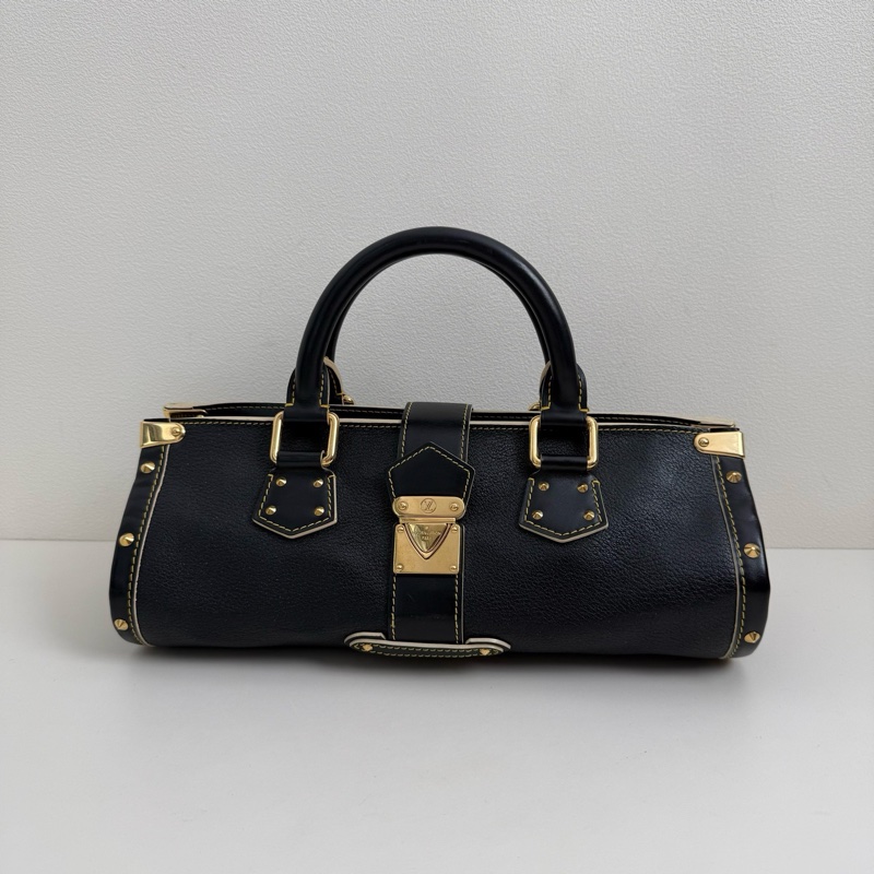 Louis Vuitton/路易威登 哈蘇路 黑色牛皮鉚釘 手提包 金扣-0