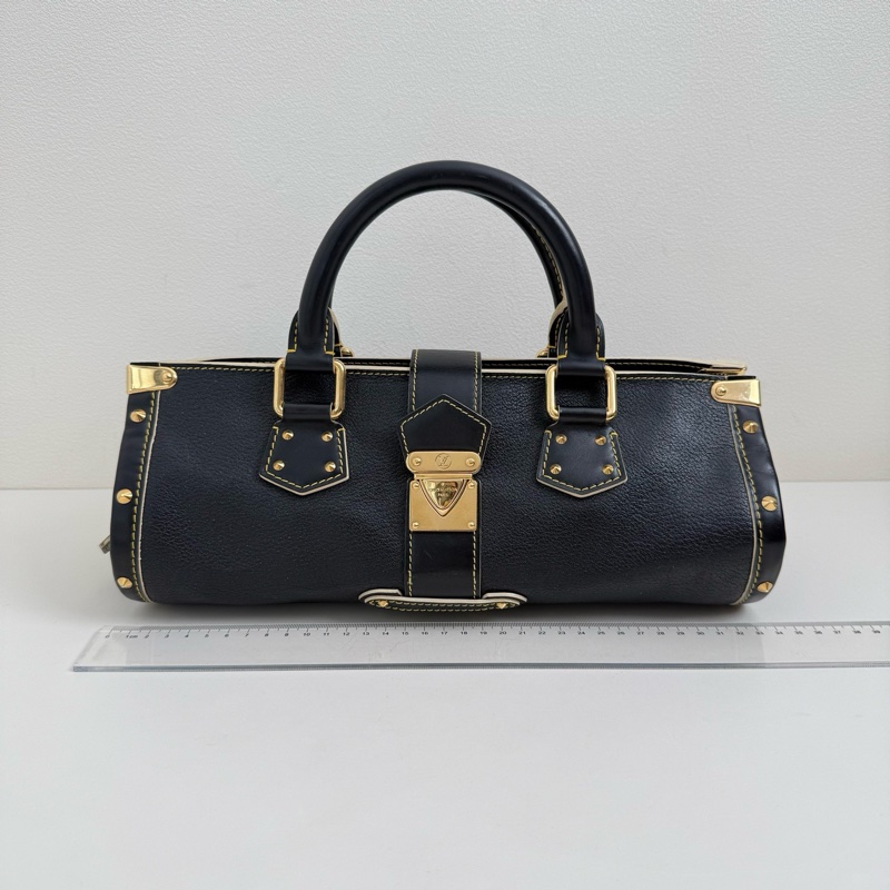 Louis Vuitton/路易威登 哈蘇路 黑色牛皮鉚釘 手提包 金扣-1