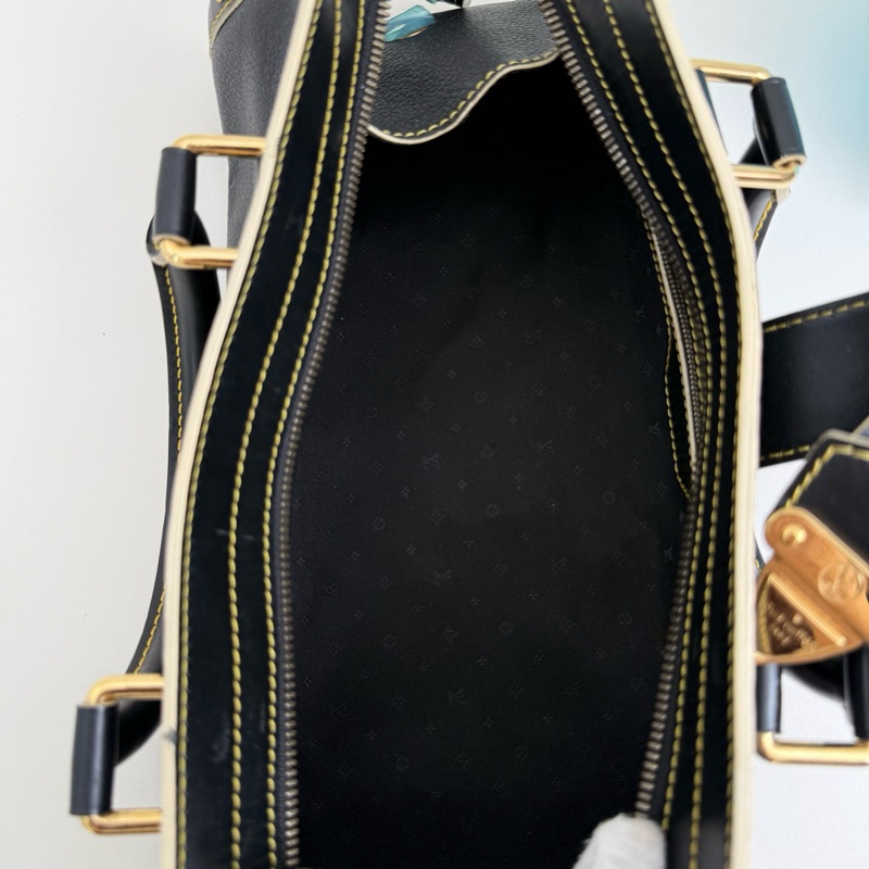 Louis Vuitton/路易威登 哈蘇路 黑色牛皮鉚釘 手提包 金扣-8