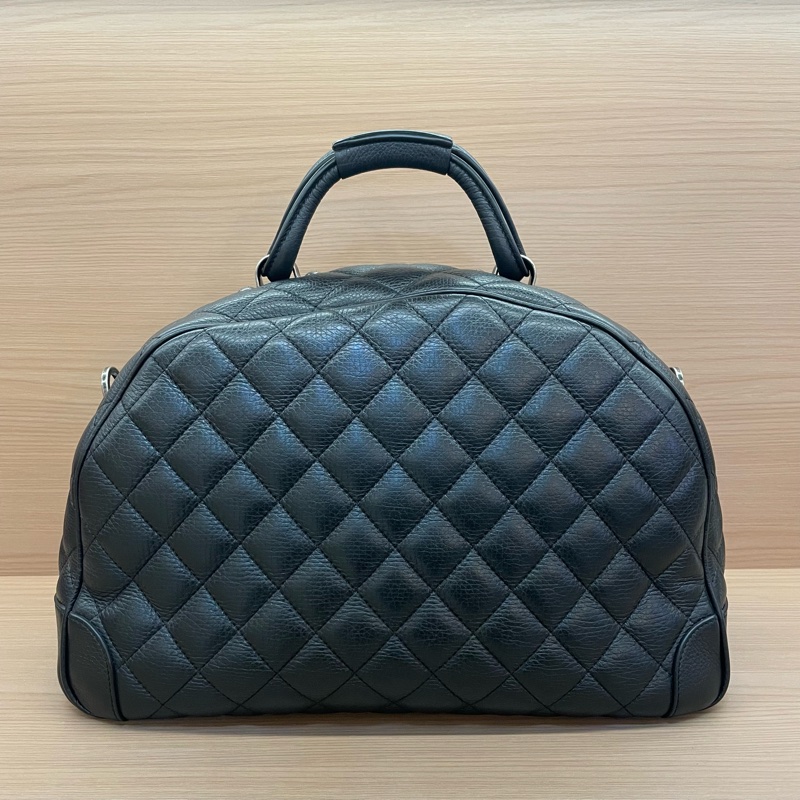 NO:C74 Chanel 荔枝纹黑色银扣挂坠保龄球手提单肩包 大號 2017年,22開 有塵袋 無卡 無盒子-1