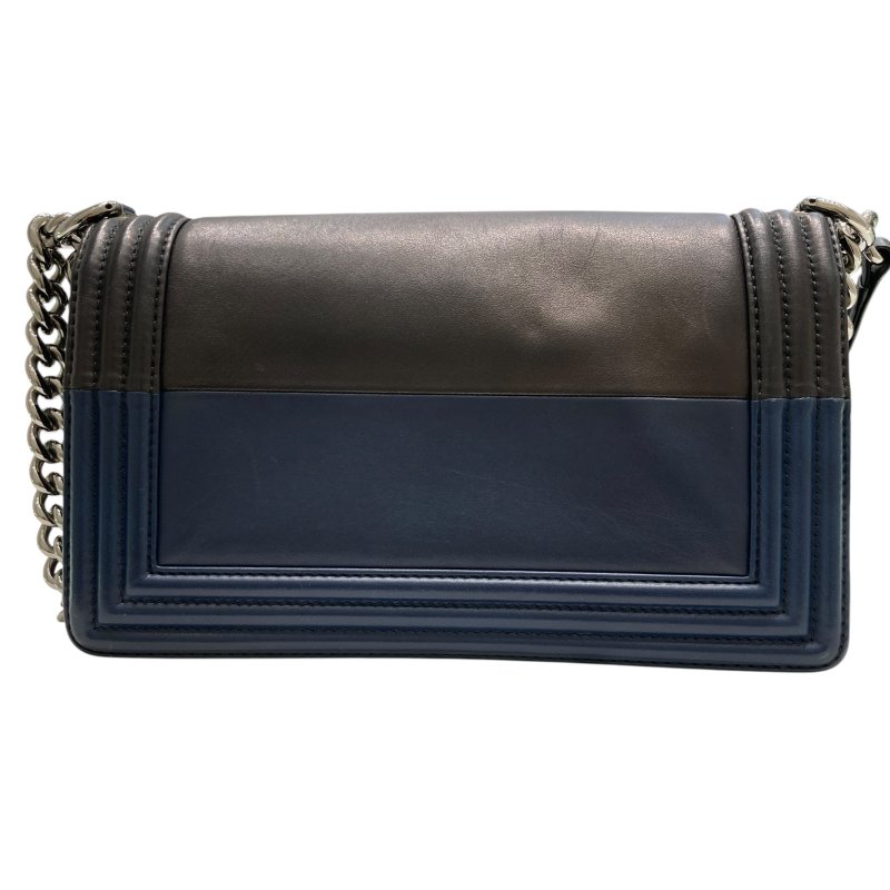 CHANEL 香奈兒 BOY25 皮革 鍊條肩背包 海軍藍×黑色-1