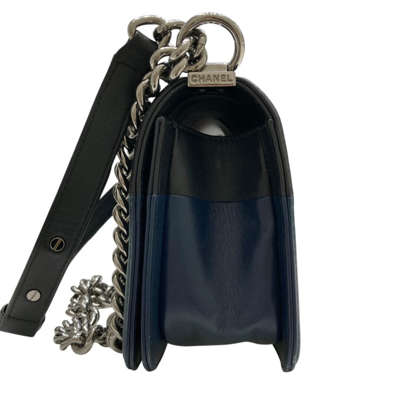 CHANEL 香奈兒 BOY25 皮革 鍊條肩背包 海軍藍×黑色-2