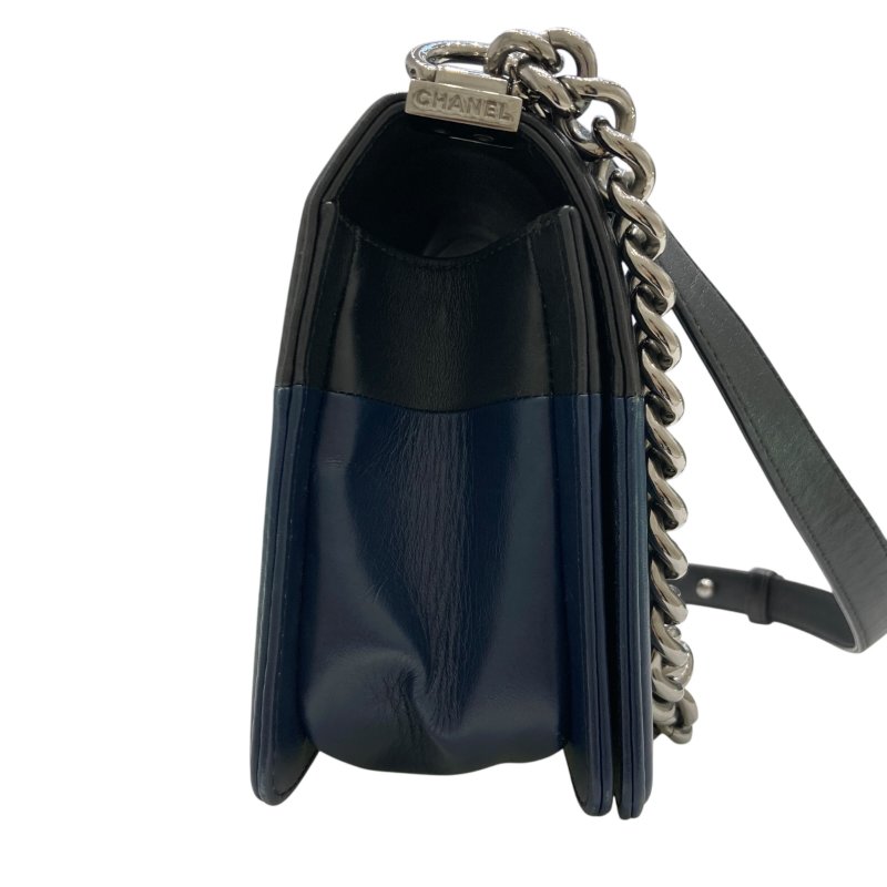 CHANEL 香奈兒 BOY25 皮革 鍊條肩背包 海軍藍×黑色-3
