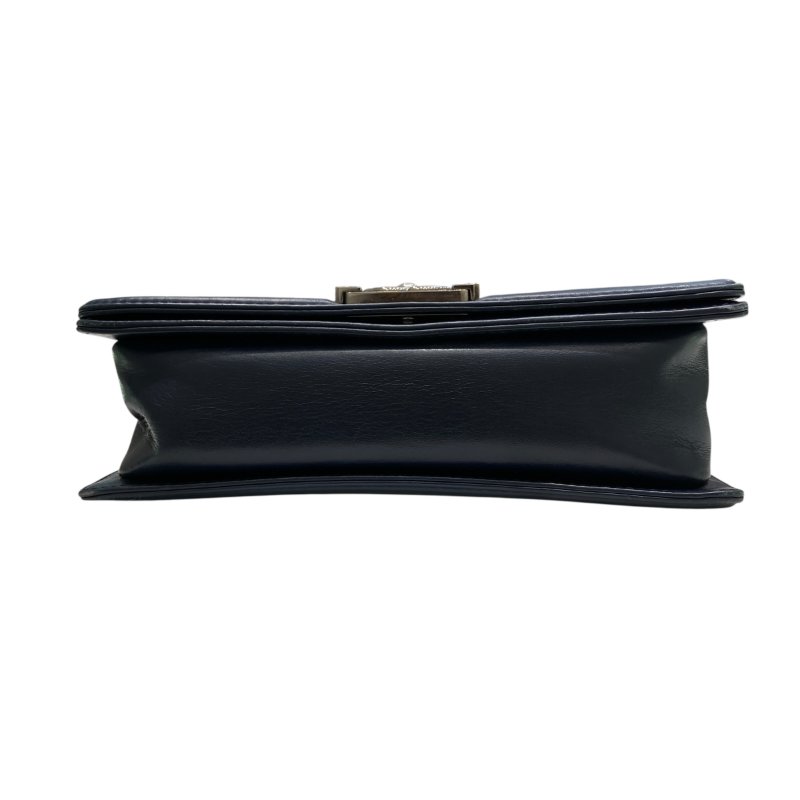 CHANEL 香奈兒 BOY25 皮革 鍊條肩背包 海軍藍×黑色-4