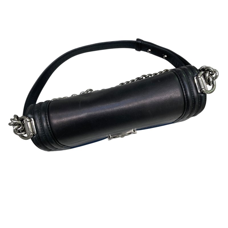 CHANEL 香奈兒 BOY25 皮革 鍊條肩背包 海軍藍×黑色-5