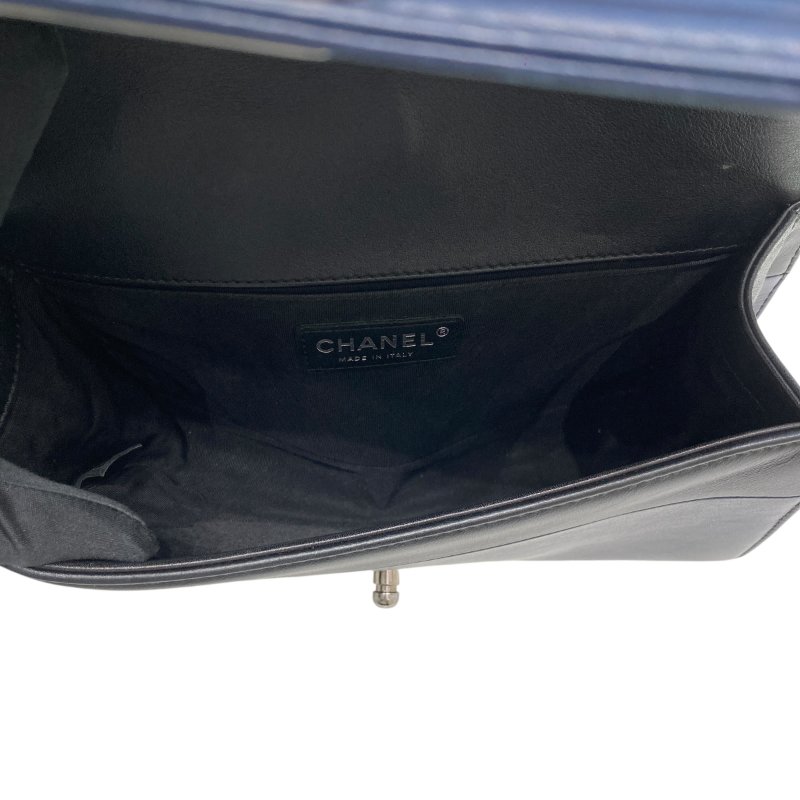 CHANEL 香奈兒 BOY25 皮革 鍊條肩背包 海軍藍×黑色-6