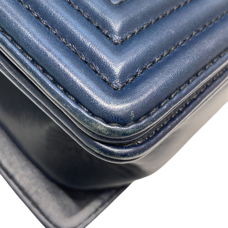 CHANEL 香奈兒 BOY25 皮革 鍊條肩背包 海軍藍×黑色-7