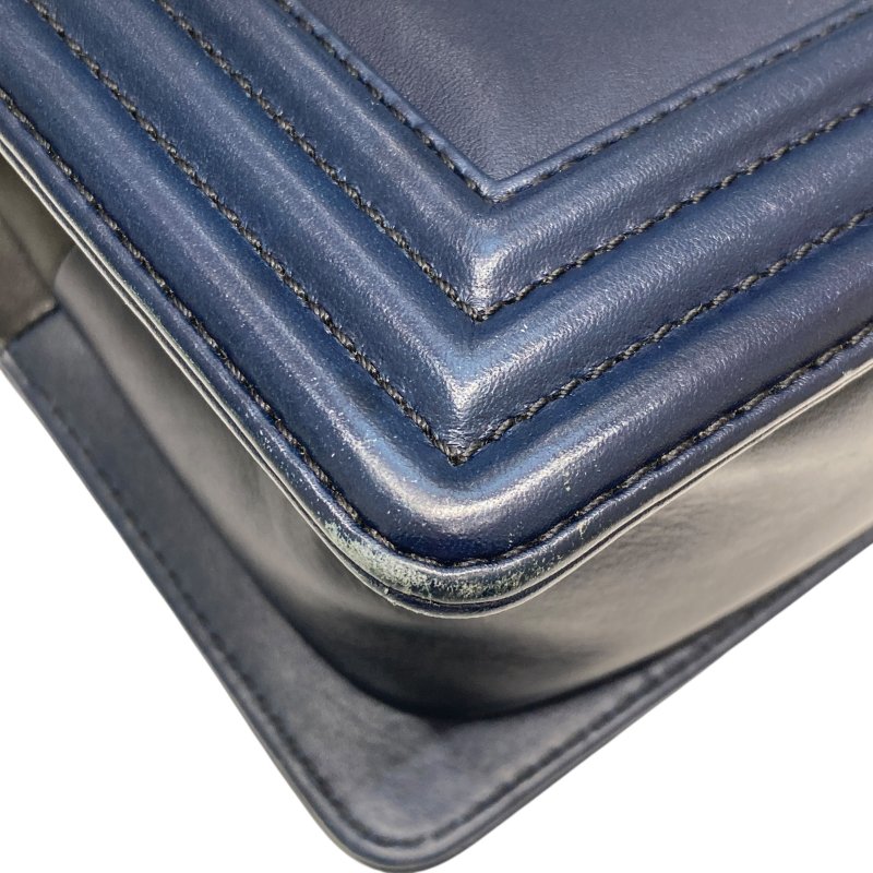 CHANEL 香奈兒 BOY25 皮革 鍊條肩背包 海軍藍×黑色-8