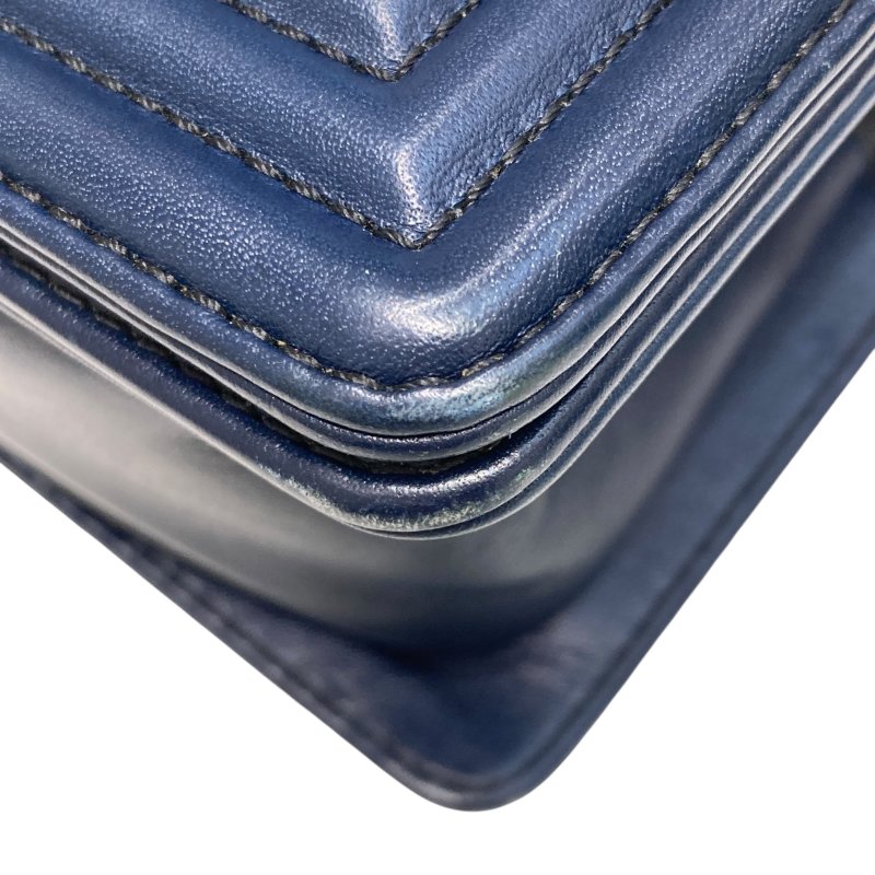 CHANEL 香奈兒 BOY25 皮革 鍊條肩背包 海軍藍×黑色-9