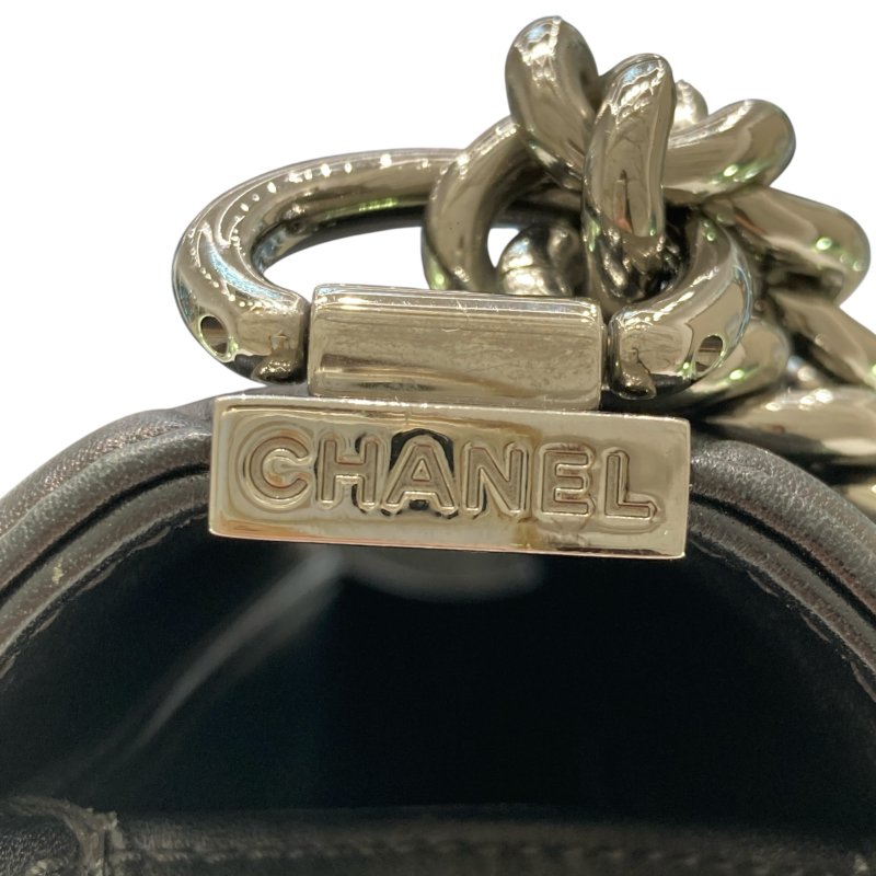 CHANEL 香奈兒 BOY25 皮革 鍊條肩背包 海軍藍×黑色-12