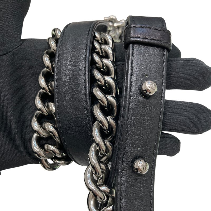 CHANEL 香奈兒 BOY25 皮革 鍊條肩背包 海軍藍×黑色-13