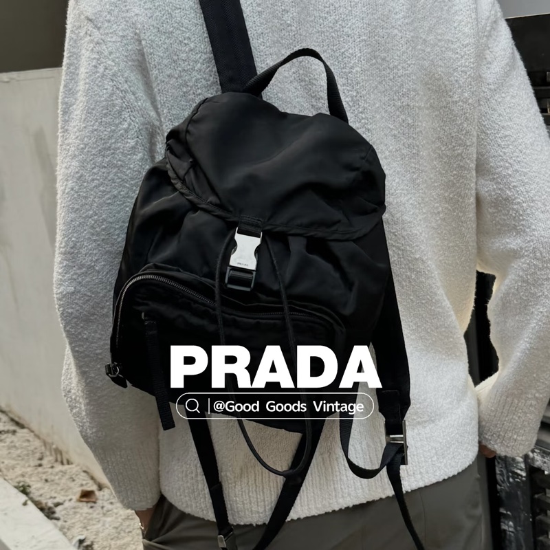 PRADA 尼龍 Rucksack 銀扣 黑色 厚背包 肩背包 手提包-4