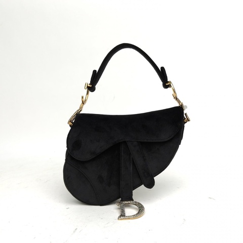 DIOR SADDLE馬鞍小號21無肩帶黑色絲絨鑽扣2019