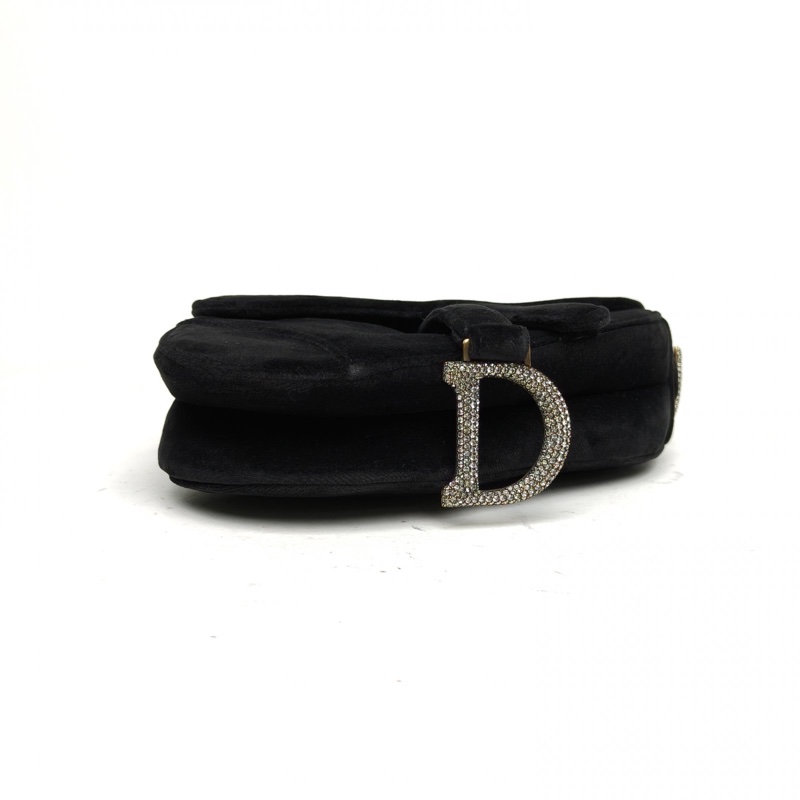DIOR SADDLE馬鞍小號21無肩帶黑色絲絨鑽扣2019-3