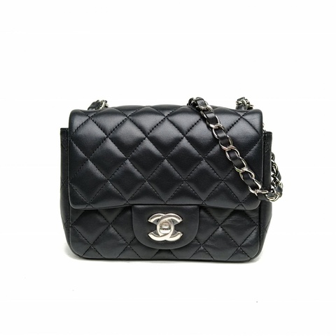 CHANEL CF口蓋包方胖子17cm黑色羊皮30開銀扣
