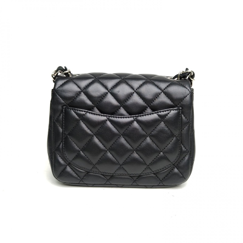 CHANEL CF口蓋包方胖子17cm黑色羊皮30開銀扣-2