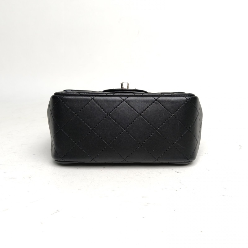 CHANEL CF口蓋包方胖子17cm黑色羊皮30開銀扣-3