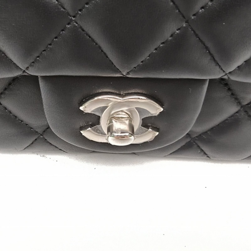 CHANEL CF口蓋包方胖子17cm黑色羊皮30開銀扣-4