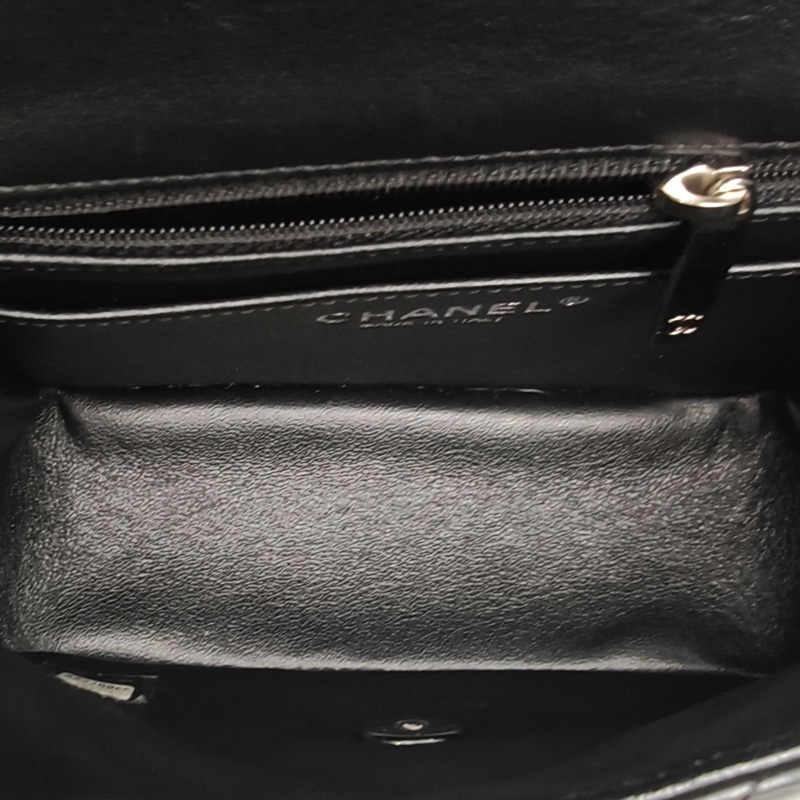 CHANEL CF口蓋包方胖子17cm黑色羊皮30開銀扣-5