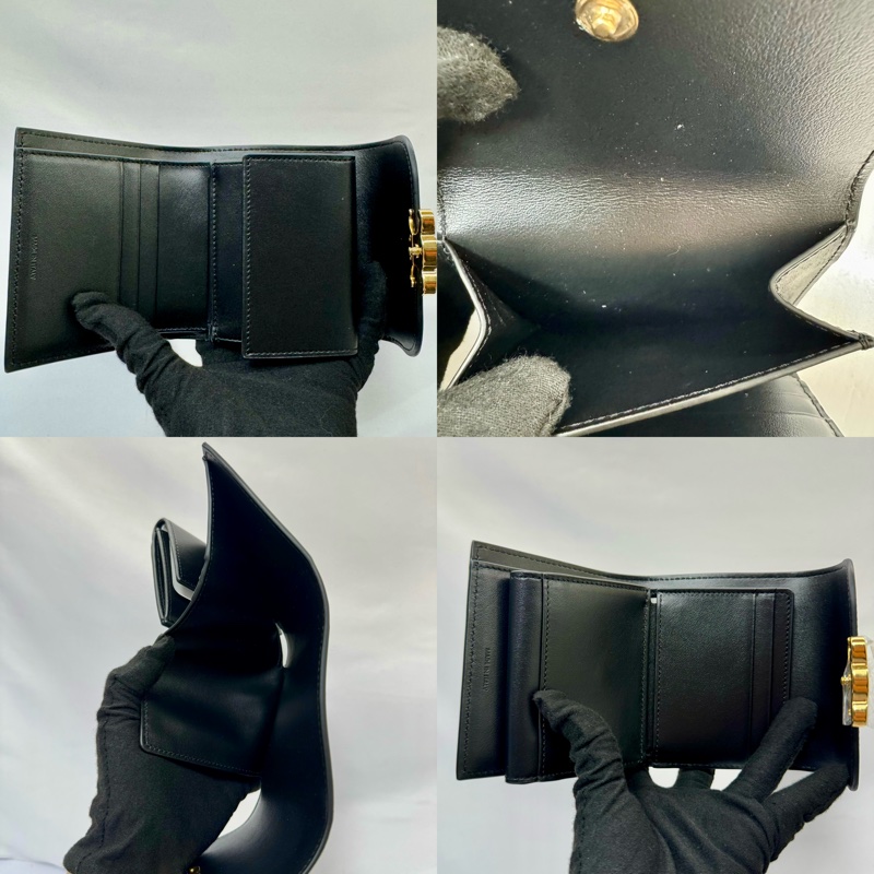 賽琳 CELINE Triomphe 凱旋門三折黑色短夾牛皮-4