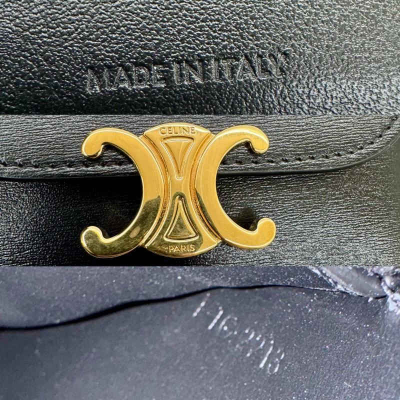 賽琳 CELINE Triomphe 凱旋門三折黑色短夾牛皮-5