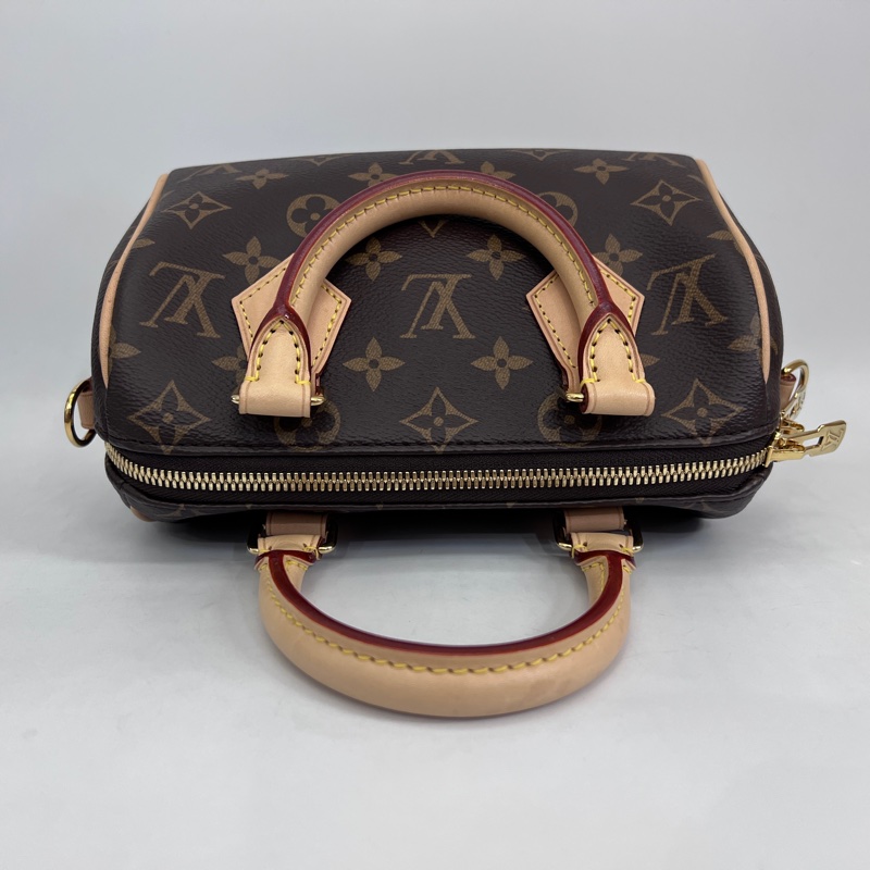 LV 原花金釦Speedy20手提斜背波士頓包-5