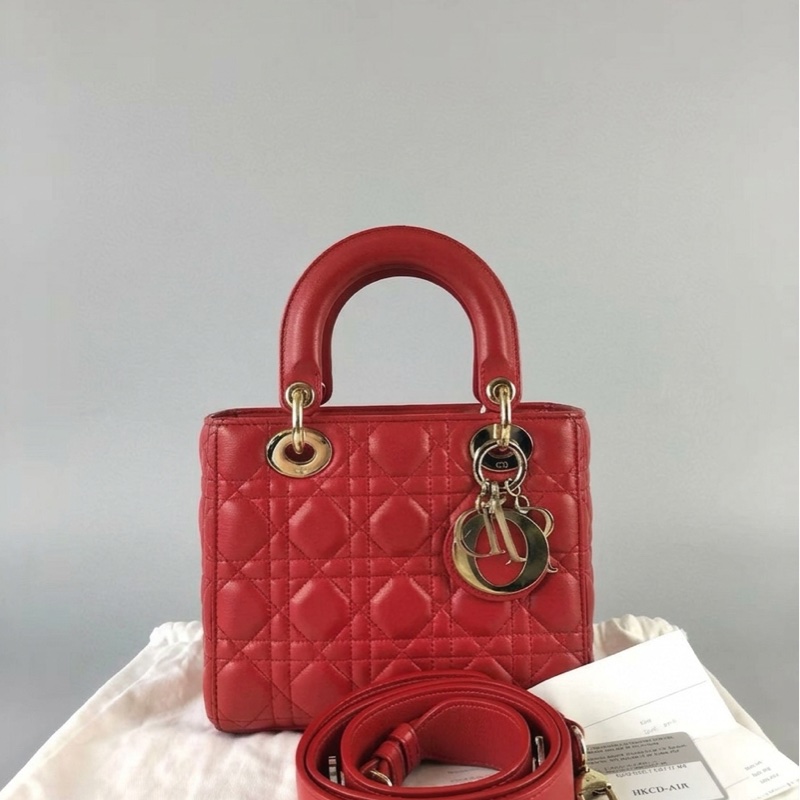 閒置近新❤️Dior迪奧 紅金羊皮金扣 四格戴妃徽章款 尺寸20*17*8-1