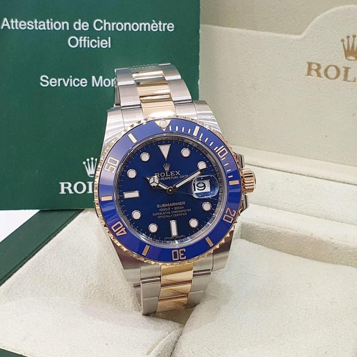 【大眾名錶】 Rolex 勞力士 116613LB Submariner 半金 藍水鬼 部分原廠膠膜 大眾名錶B1175-1