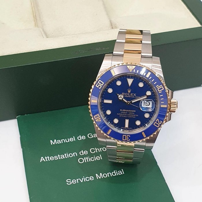 【大眾名錶】 Rolex 勞力士 116613LB Submariner 半金 藍水鬼 部分原廠膠膜 大眾名錶B1175-3