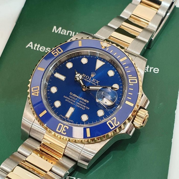 【大眾名錶】 Rolex 勞力士 116613LB Submariner 半金 藍水鬼 部分原廠膠膜 大眾名錶B1175-8
