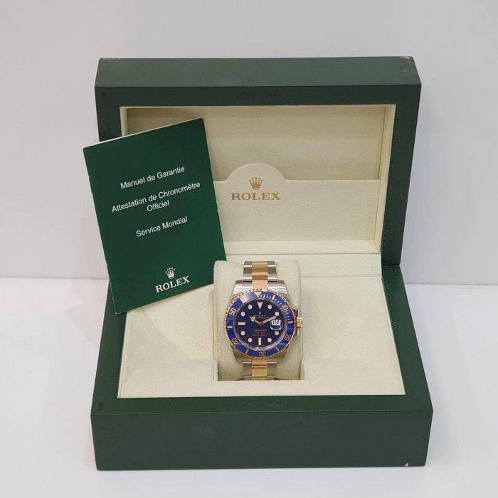 【大眾名錶】 Rolex 勞力士 116613LB Submariner 半金 藍水鬼 部分原廠膠膜 大眾名錶B1175-9