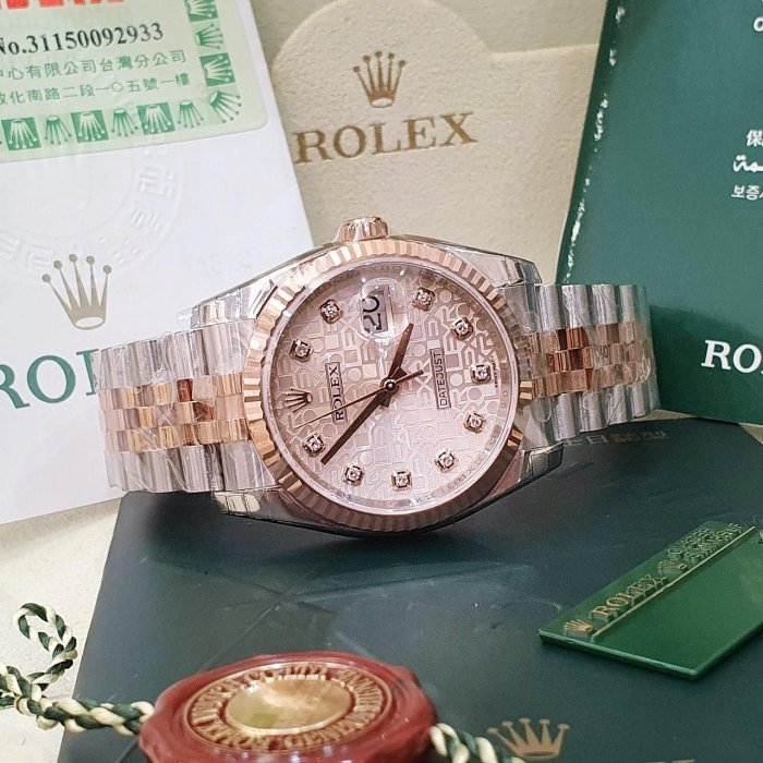 【大眾名錶】ROLEX 勞力士 116231 Datejust 蠔式日誌 18K玫瑰半金 全配件 未使用品 粉十鑽紀念面盤 新包台 B1203-4
