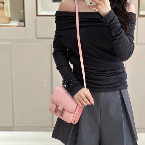 【少女心爆棚🌸最網最甜價✨】Hermes愛馬仕constance康康19 3Q櫻花粉銀扣 Swift皮