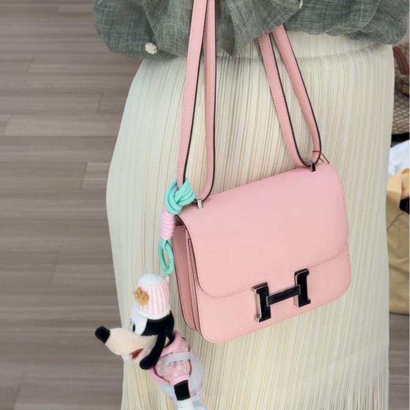 【少女心爆棚🌸最網最甜價✨】Hermes愛馬仕constance康康19 3Q櫻花粉銀扣 Swift皮-2