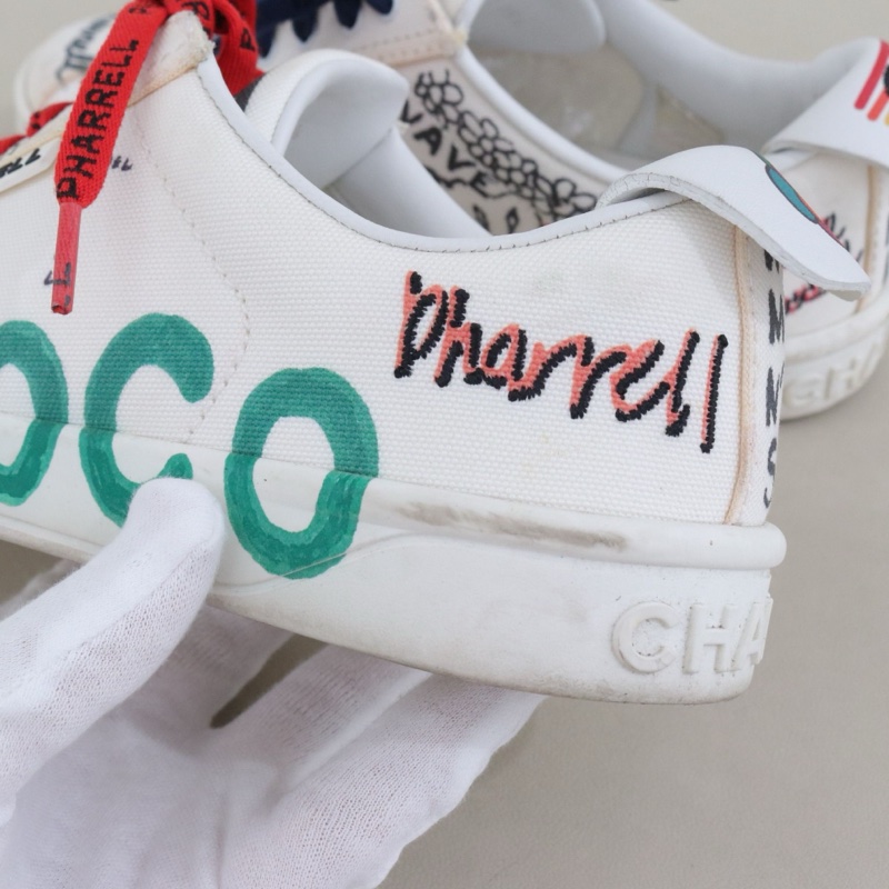 CHANEL香奈兒 x Pharrell菲董聯名塗鴉小白鞋女鞋，35.5碼，配件無-2