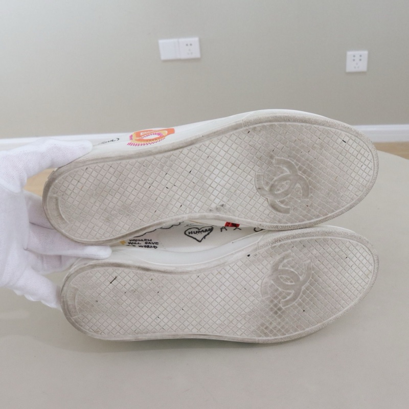 CHANEL香奈兒 x Pharrell菲董聯名塗鴉小白鞋女鞋，35.5碼，配件無-9