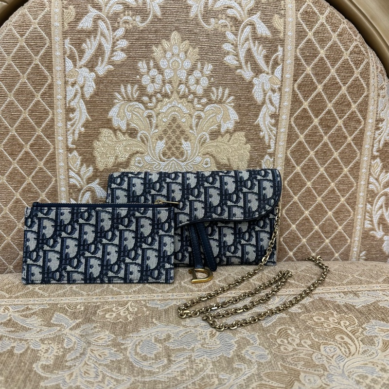 Dior 藍緹花布金釦Saddle二合一鏈帶斜背包S5614CTZQ-0