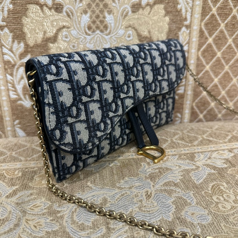Dior 藍緹花布金釦Saddle二合一鏈帶斜背包S5614CTZQ-2