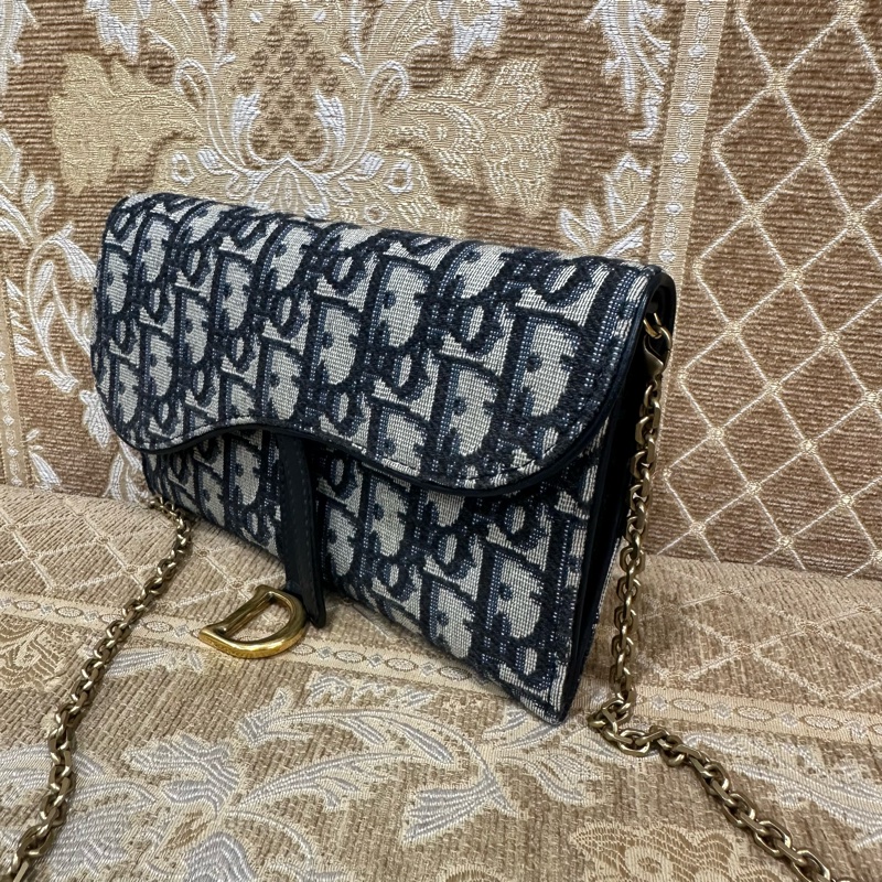 Dior 藍緹花布金釦Saddle二合一鏈帶斜背包S5614CTZQ-4