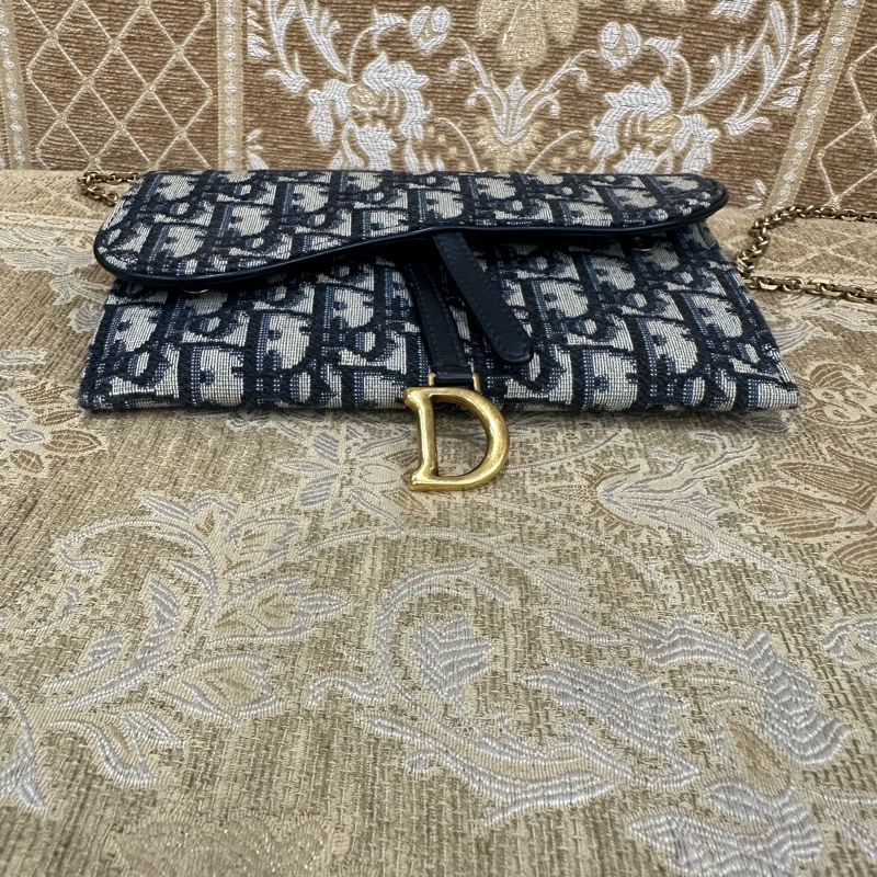 Dior 藍緹花布金釦Saddle二合一鏈帶斜背包S5614CTZQ-6