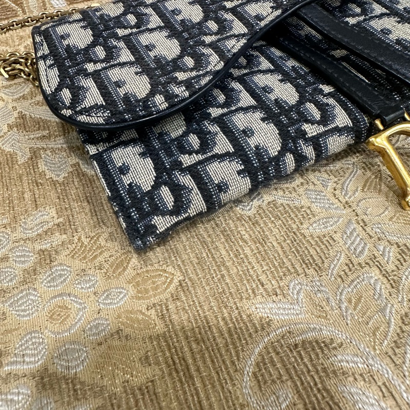 Dior 藍緹花布金釦Saddle二合一鏈帶斜背包S5614CTZQ-7