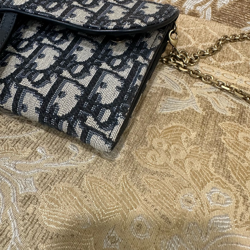 Dior 藍緹花布金釦Saddle二合一鏈帶斜背包S5614CTZQ-8