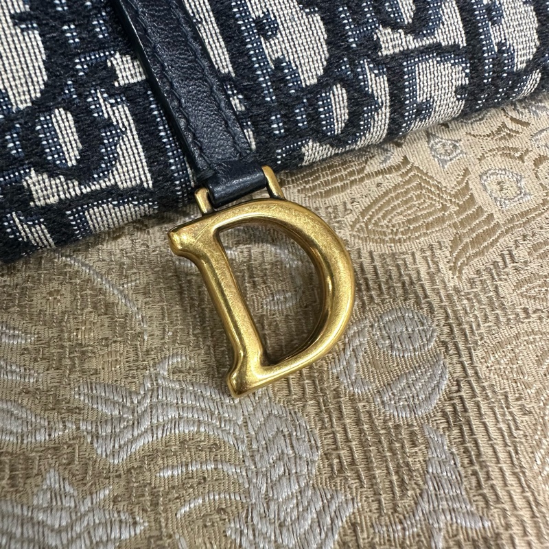 Dior 藍緹花布金釦Saddle二合一鏈帶斜背包S5614CTZQ-11