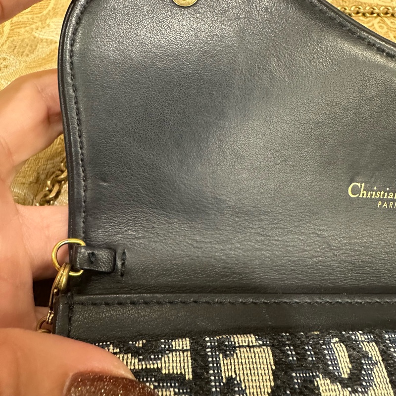 Dior 藍緹花布金釦Saddle二合一鏈帶斜背包S5614CTZQ-15