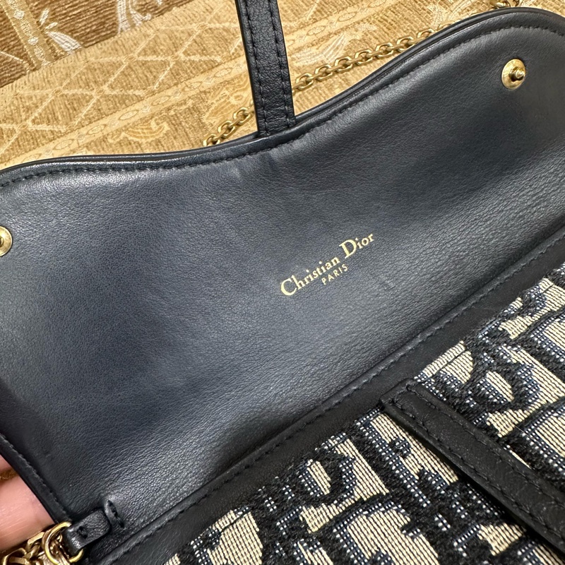 Dior 藍緹花布金釦Saddle二合一鏈帶斜背包S5614CTZQ-18