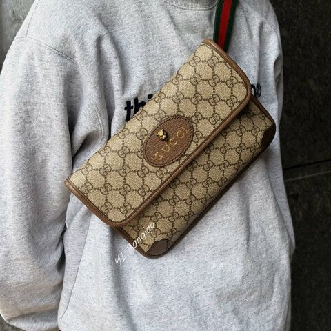 S5366-GUCCI 老花虎頭下蓋腰包493980