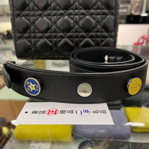 東區正精品㊣CD CHRISTIAN DIOR LADY 迪奧黑色全皮Logo 銀扣吊飾手提包黛妃包兩用包 RZ6347-3